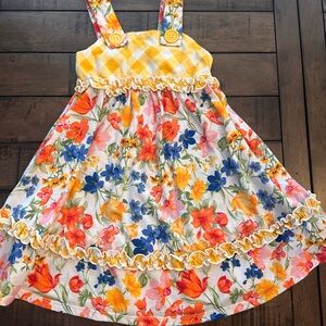 Jona Michelle Floral Dress with Yellow and Blue Accents